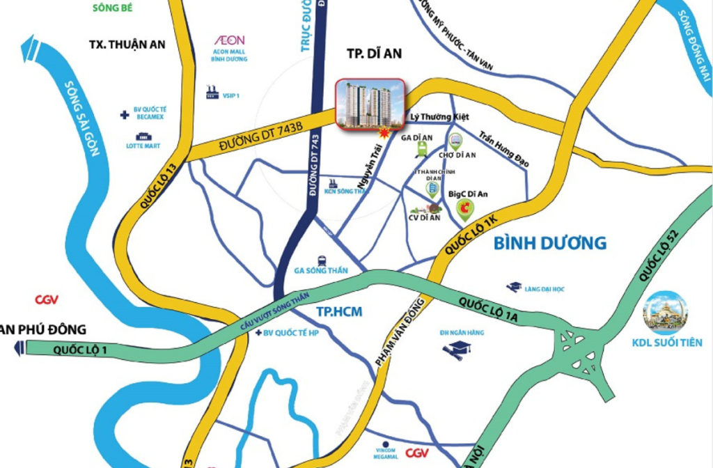 Vị trí căn hộ Bcons Phạm Hữu Lầu